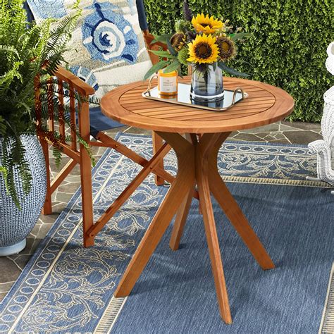 Costway 27'' Outdoor Round Table Solid Wood Coffee Side Bistro Table - Walmart.com - Walmart.com