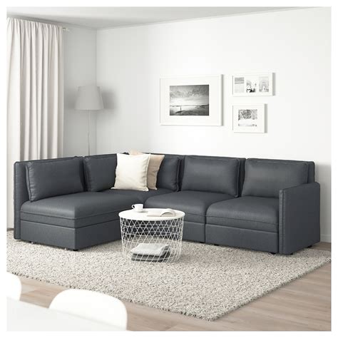 VALLENTUNA modular corner sofa 3-seat+sofa-bed, and storage/Hillared dark grey | IKEA Indonesia