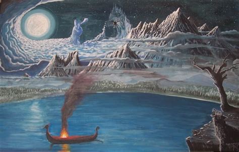 painting, Norse, Mythology, Mountain, Boat, Fire HD Wallpapers / Desktop and Mobile Images & Photos