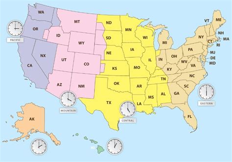 The United States Time Zone Map | Large Printable Colorful with State Code | WhatsAnswer | Time ...