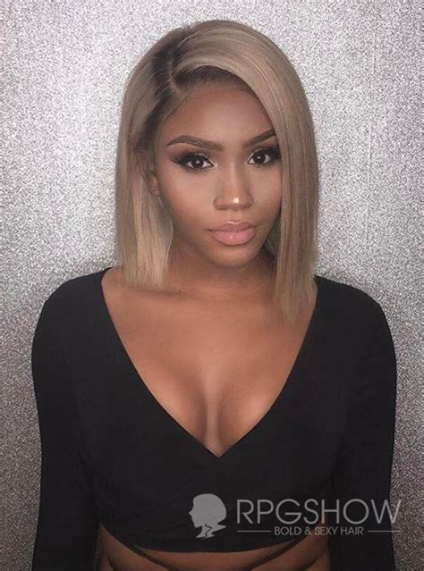 Side Part Short Bob Haircuts Ash Blonde Lace Front Wigs - tamarah002