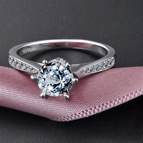 2019 YKNRBPH 100% 925 Pure Silver Engagement Ring S925 Stamp Round Diamond Wedding Rings For ...