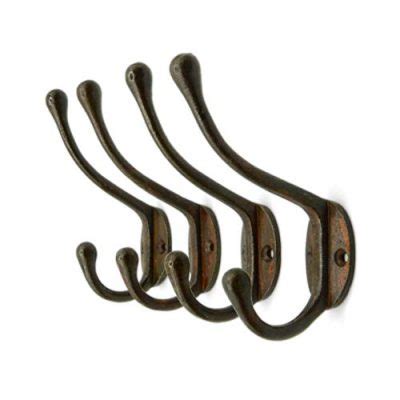 Vintage Cast Iron Wall Hooks (Rustic Finish, Set of 4) - Farmhouse Coat Hooks Good Choice ...