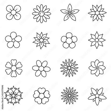 Flower, line icons set. The flowers of different shapes, symbols collection Stock ベクター | Adobe Stock