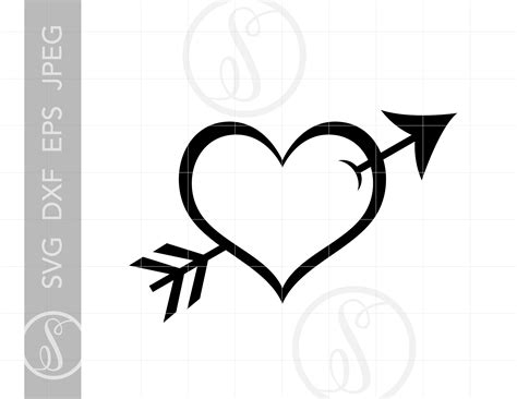 Heart and Arrow SVG Cupid Heart Clipart Heart Arrow Cut | Etsy