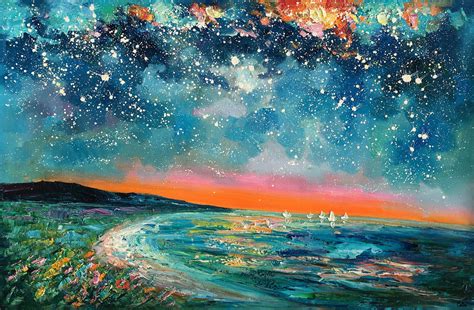 Canvas Wall Art, Starry Night Sky Painting, Landscape Art, Original Pa