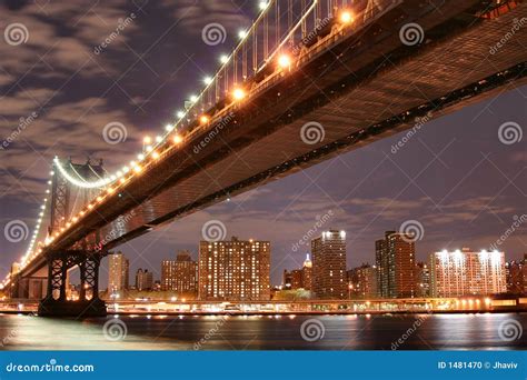 Manhattan Bridge at Night stock photo. Image of river - 1481470