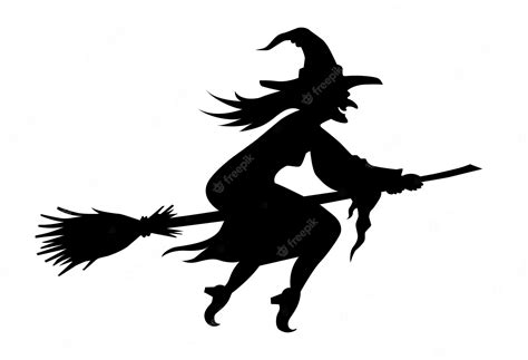 Premium Vector | Flying Witch silhouette Halloween sticker Cartoon illustration