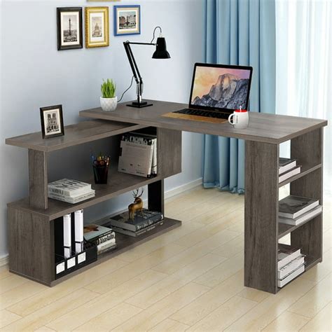 360° Rotating L-Shaped Corner Computer Desk Study Workstation Furniture for Home, Office w/ 2 ...