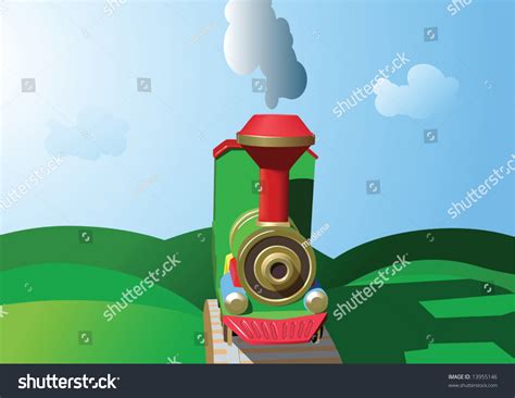 Steam Locomotive On Green Hills. Cartoon. Stock Vector Illustration 13955146 : Shutterstock