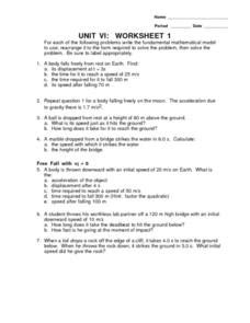 Unit VI: Worksheet 1 - Constant Force/Gravitational Force Worksheet for 9th - 12th Grade ...