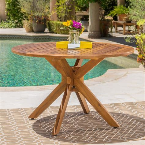 Noble House Teak Brown Round Wood Outdoor Dining Table 11974 - The Home Depot