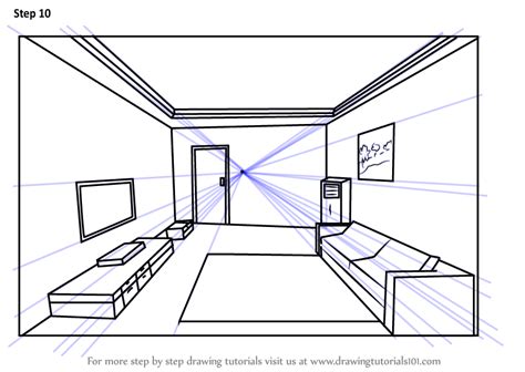 Learn How to Draw One Point Perspective Room (One Point Perspective) Step by Step : Drawing ...