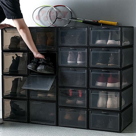 Plastic Magnetic Shoe Box, Pack of 10 Stackable Shoe Storage Boxes Sneaker Storage Bins Shoe ...