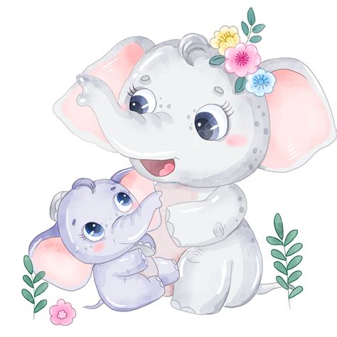 Baby Elephant Watercolor White Transparent, Baby Elephant Nestled In Mother Elephants Arms ...