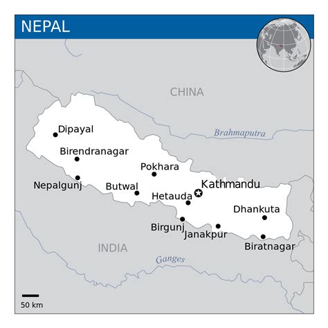 Map of Nepal with major cities | Nepal | Asia | Mapsland | Maps of the World