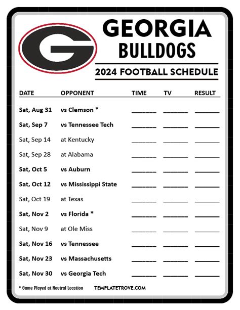 Printable 2024 Georgia Bulldogs Football Schedule