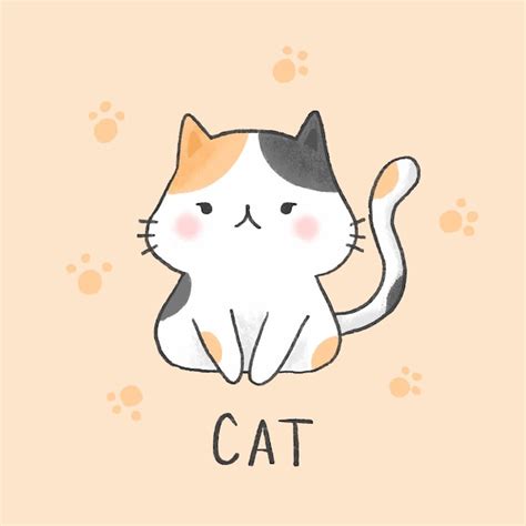 Cute cat cartoon hand drawn style Vector | Premium Download