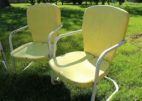 Three Vintage Yellow Metal Patio Chairs : EBTH