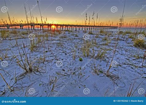 Pensacola Beach Fishing Pier at Sunrise, Pensacola Beach, Florida Stock Photo - Image of sand ...