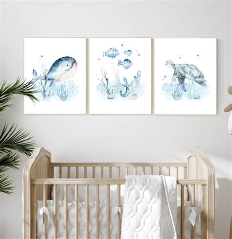 Ocean nursery decor, Nautical nursery print set, under the sea nursery, gender neutral nursery ...