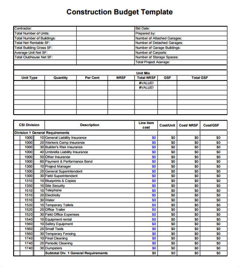 Construction Budget Template Google Sheets