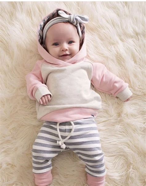 3pcs Set Newborn Baby Girl Winter Clothes Set Hooded Top Long Sleeve Stripe Pants Warm Cute ...