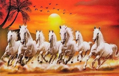 Majestic Seven Running Horses Painting Wall Sticker Poster | Etsy