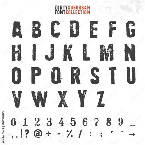 Grungy rubber stamp font. Vector alphabet with numbers and symbols. Stock Vector | Adobe Stock