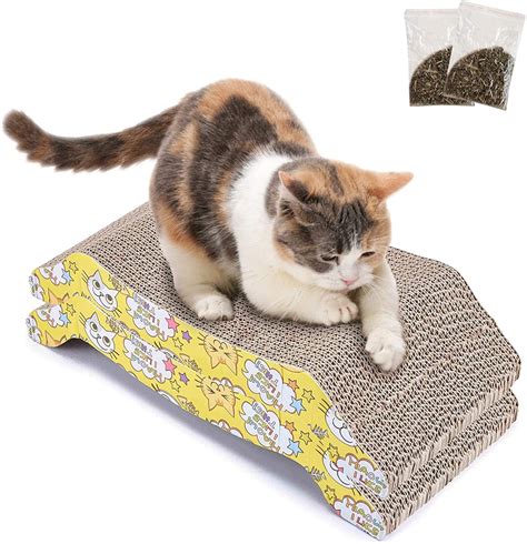 Cat Scratcher Cardboard (2 Pieces) Scratching Post for Corrugated Cats Scratching Board with ...