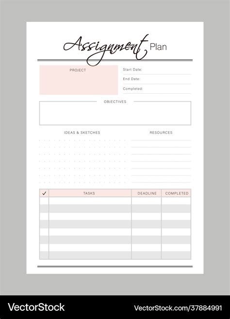 Assignment planner template Royalty Free Vector Image