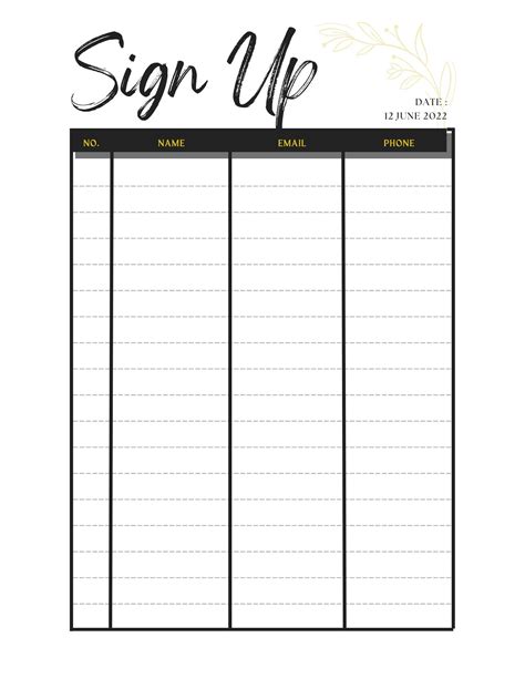 Printable Sign up Sheet - Etsy