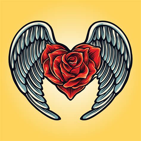 Angel wings with rose heart Symbol Vector Tattoo Illustrations 4987757 Vector Art at Vecteezy