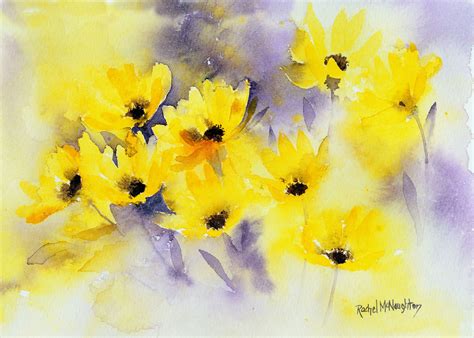 I love this painting... Bright happy yellow helleniums. Watercolour painting Simple Watercolor ...