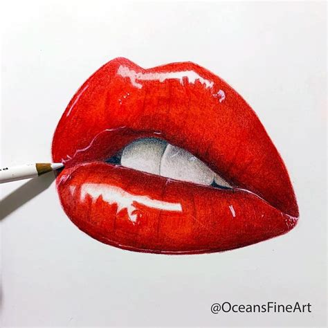 Colored pencil drawing of lips (@oceansfineart) | Lips drawing, Art sketches pencil, Art ...