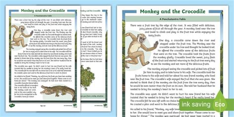 The Monkey and The Crocodile Story in English PDF | Primary