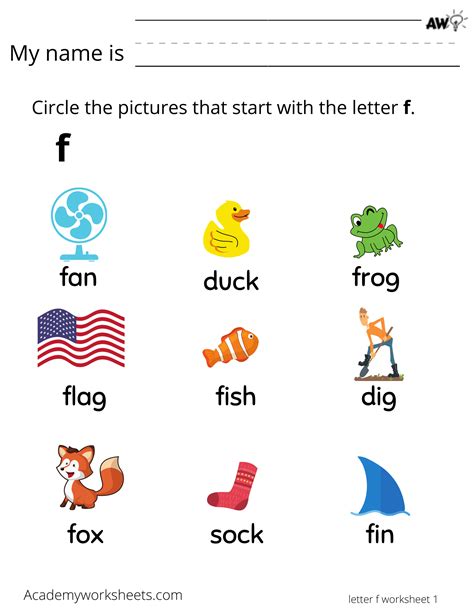 Learn the Letter F f - Learning the Alphabet - Academy Worksheets