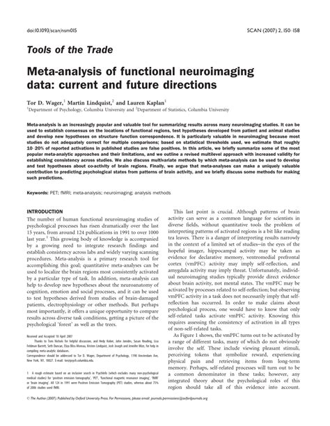 (PDF) Meta-analysis of functional neuroimaging data: Current and future directions