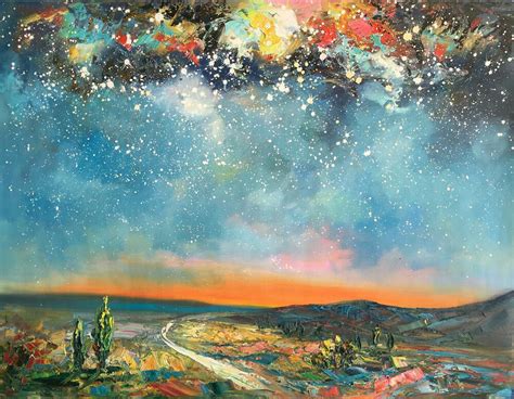 Abstract Art, Original Artwork, Starry Night Sky Painting, Landscape A