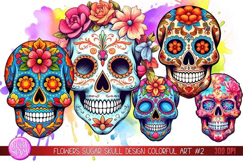 Flowers Sugar Skull Design Colorful Art Graphic by Ruby Siam · Creative Fabrica