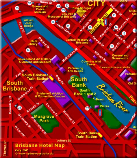 Map of Brisbane Hotels - Southbank and City Central