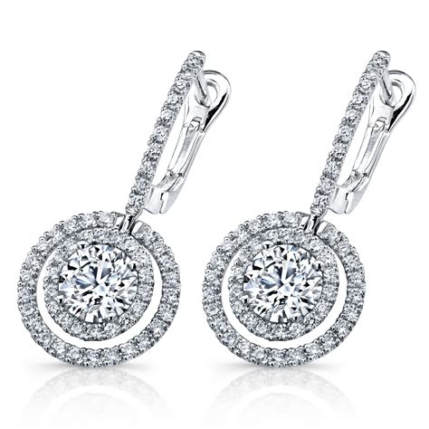 Lds. 18 Karat White Gold Floating Round Diamond Double Halo Drop Earrings – Stephen Wiseley Jewelers