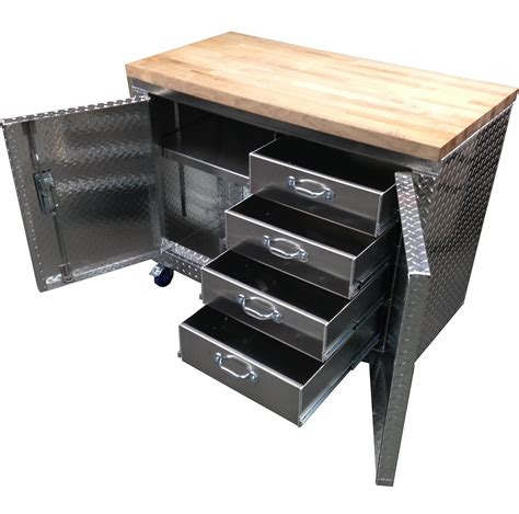 Rolling Garage Workbench - Storage Cabinet - 4 Ft - Diamond Plate Alum | GarageTeam