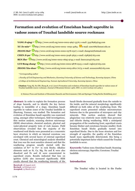 (PDF) Formation and evolution of Emeishan basalt saprolite in vadose zones of Touzhai landslide ...