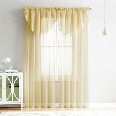 4 Piece Sheer Window Curtain Set for Living Room, Dining Room, Bay Windows: 2 Voile Valance ...