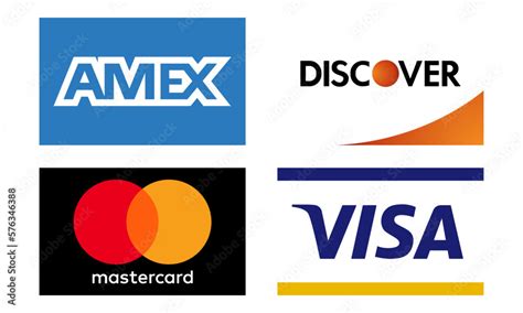 Visa, Mastercard, Amex, Discover. Isolated payment system. Pay logo. Vector icons. Editorial ...