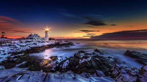 Winter Sunset Lighthouse Wallpapers - Wallpaper Cave