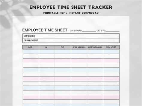 employee timesheet template for employees to print and use in the office or at home