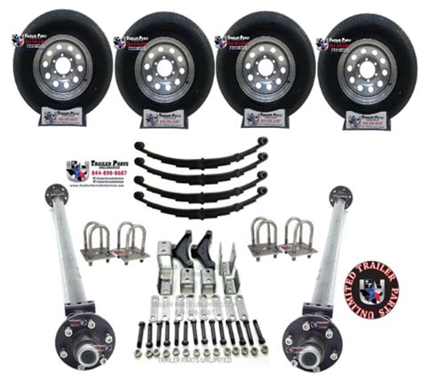 12k Tandem Axle Kit - 2 6000 lbs Trailer Axles 6 lug w/ 15” 10ply Tires Silver Mod Wheels