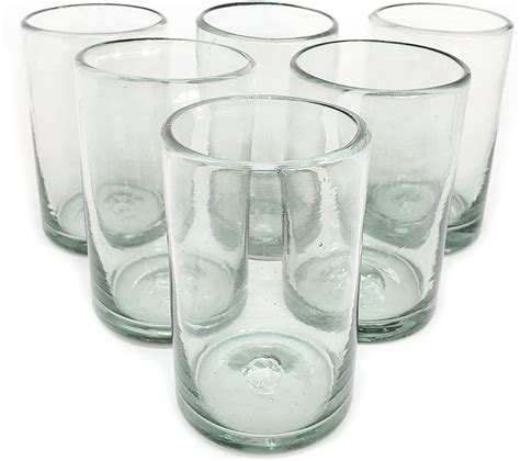 MexHandcraft Clear 14 oz Drinking Glasses (set of 6), Recycled Glass, Lead-free, Toxin-Free ...